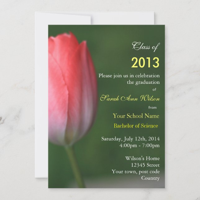 Convite Bonita festa de formatura de tulipa rosa (Frente)