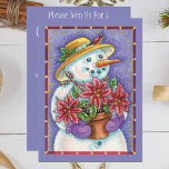 Convite Bonita Garota de Natal Snowman com Poinsettia<br><div class="desc">Ilustração de Vintage design de Natal Feliz com uma adorável e feliz moça de neve no inverno. O boneco de neve está sorrindo e segurando uma flor de poinsettia e vestindo um chapéu com Holly e um pássaro sentado na borda. Design de diversão para um florista!</div>