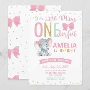 Convite Bonita Miss Um primeiro aniversario Elefante