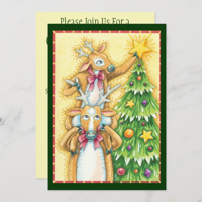 Convite Bonita Névoa De Natal Com Estrela De Árvore De Nat (Frente/Verso)