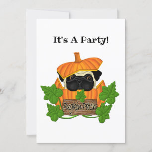 Convite Bonita queda de Halloween Pug Pugkin Pumpkin Patch