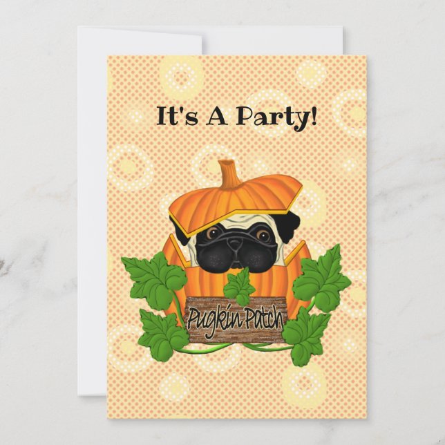 Convite Bonita queda de Halloween Pug Pugkin Pumpkin Patch (Frente)