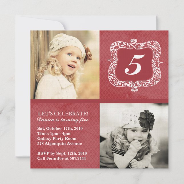 Convite Bonita Vintage Meninas Convocação de Aniversário (Frente)