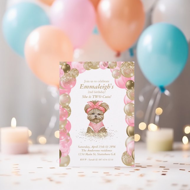 Convite Bonita Yorkie - Festa de aniversário de Balões de  (Criador carregado)