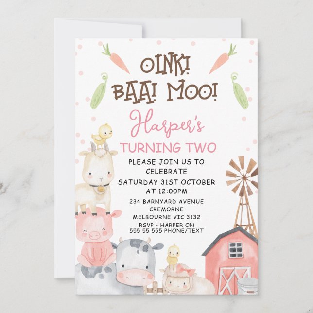 Convite Bonitas Fazendas De Meninas Pareciam Vegtables Ani (Frente)