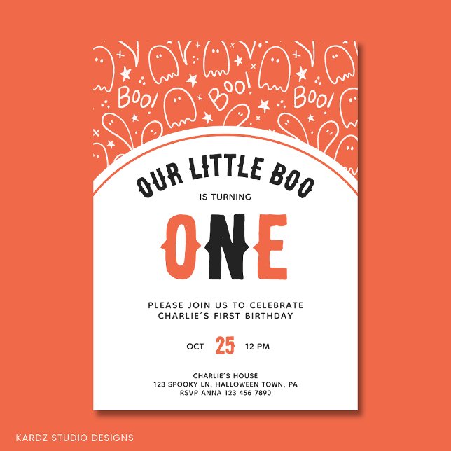 Convite Bonitinho Boo Primeiro Aniversário do Primeiro Ani (Personalize "Our Little Boo" 1st Birthday Party Invitation for a Halloween themed Birthday Party)