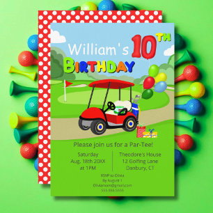 Convite Bonito 10º Aniversário do Carrinho de Golfe Vermel