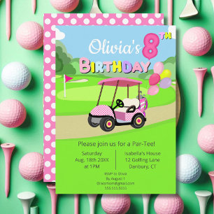 Convite Bonito 8.º aniversário Bolinhas Rosa Girassol Golf