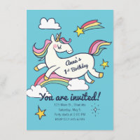 Bonito Aniversário Doodle Rainbow Unicorn e Stars.