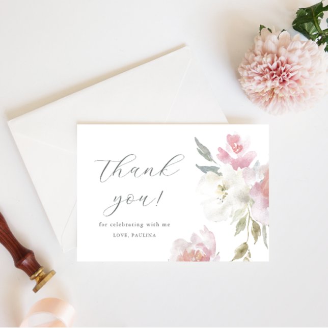 Convite Bonito Aniversário Floral Rosa Quinceañera Obrigad (Criador carregado)