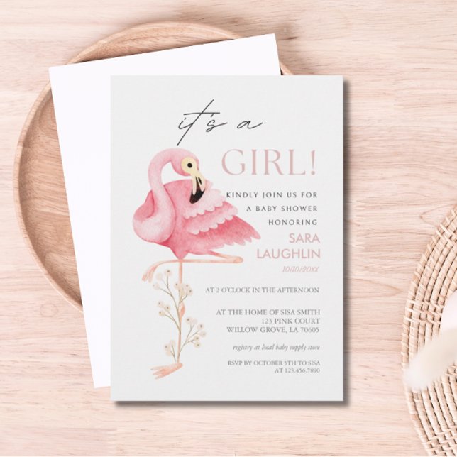 Convite bonito ao Chá de fraldas Flamingo (Flamingo Baby Shower Invitation)
