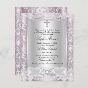 Convite Bonito Arco cor-de-rosa Santa Comunhão 3