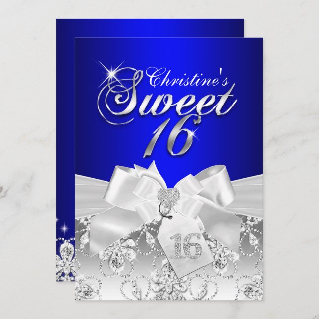 Convite Bonito Arco de Diamante Royal Blue Sweet 16 Convid (Frente/Verso)