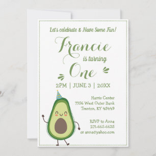 Convite Bonito Avocado Personalizar primeiro aniversario B