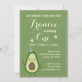 Convite Bonito Avocado Personalize o primeiro aniversario 