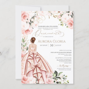 Convite Bonito Belo Rosa de Cinceañera, Rosa,