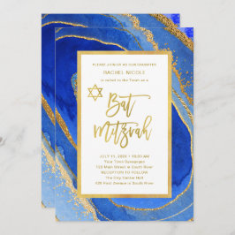 Convite Bonito Blue e Dourado Geode | Bat Mitzvah