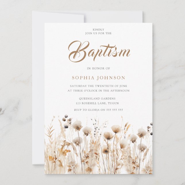 Convite Bonito Boho Watercolor Baptism (Frente)