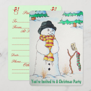 Convite Bonito boneco de neve com design de neve de Natal