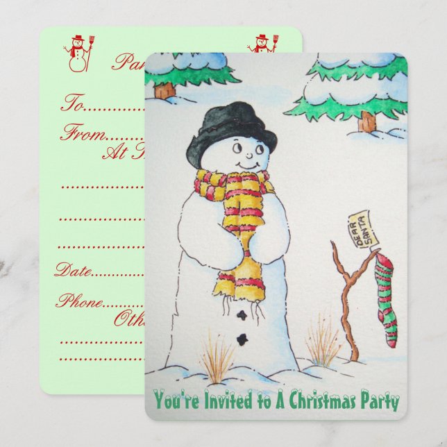 Convite Bonito boneco de neve com estocagem de neve no nat (Frente/Verso)