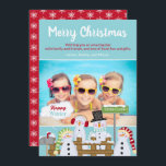 Convite Bonito bonitão de Natal de Crianças a Crianças<br><div class="desc">Cartão de Natal bonito, colorido e branco, personalizado, com texto, "Feliz Natal" em fundo azul. Uma adorável família de bonecos de neve está guardando sinais de saudações. A parte de trás desta carta é um vermelho brilhante de Natal com flocos de neve brancos. Adicione sua foto e sua saudação se...</div>