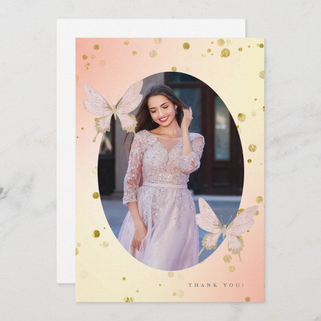 Convite Bonito borboleta embebida - Obrigado Foto (Frente/Verso)