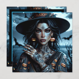 Convite Bonito bruxa gótica com o partido Tattoos Hallowee