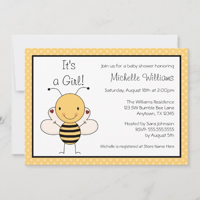 Convite Bonito Bumble o chá de fraldas das bolinhas da (Frente)