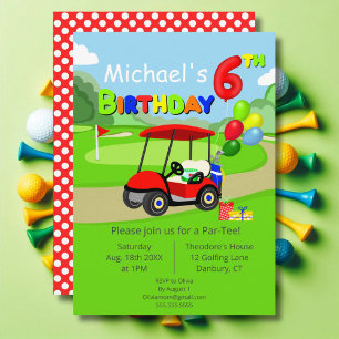 Convite Bonito carrinho de golfe vermelho de aniversário d