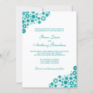 Convite Bonito Casamento Floral Teal