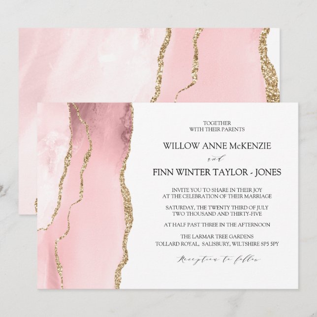 Convite Bonito casamento moderno cor-de-rosa (Frente/Verso)