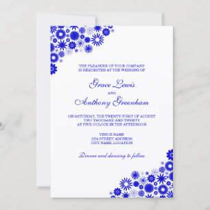 Convite Bonito Casamento Real Azul Floral