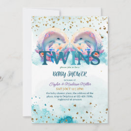 Convite Bonito Chá de Gêmeos Bebês Cute Dolphin