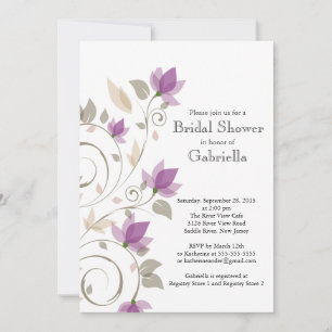 Convite Bonito Chá de panela de Vinha Floral Roxo
