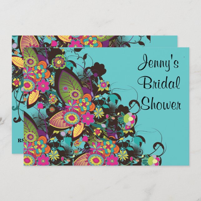 Convite bonito chá de panela frenesi de flores (Frente/Verso)