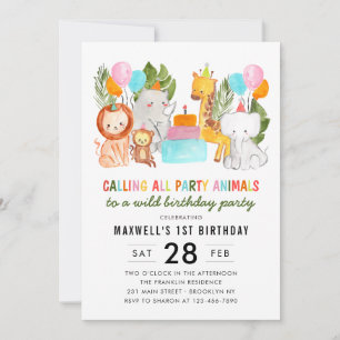Convite Bonito Chamando Todos Animais de Festa Aniversário