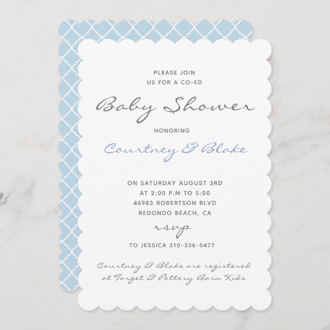Convite Bonito Co-Ed Baby Invitation Blue (Frente/Verso)