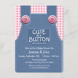 Convite Bonito como um Botão Denim e Rosa