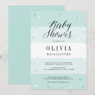 Convite Bonito Confetti Aqua Stripes Chá de fraldas