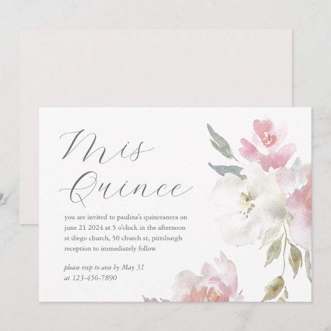 Convite Bonito cor-de-rosa, 15 anos, aniversário Quinceañe (Frente/Verso)