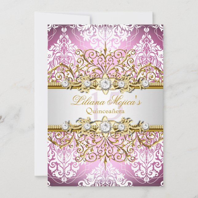 Convite Bonito, cor-de-rosa, Glamor Quinceanera (Frente)