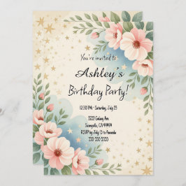 Convite Bonito Crianças - Flor Espacial - Festa de anivers