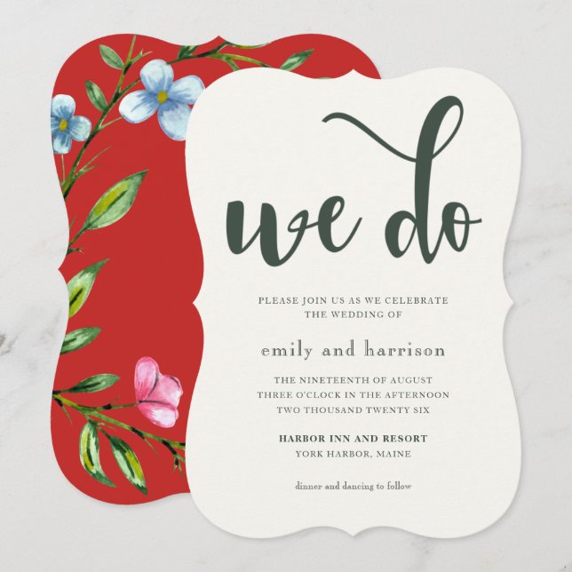 Convite bonito de Casamento Russo Floral Vermelho (Frente/Verso)