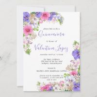 Convite Bonito de Quinceanera, cor-de-rosa púrpura