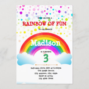 Convite bonito do aniversário do arco-íris