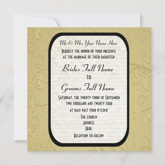 Convite Bonito Dourado casamento formal (Frente)
