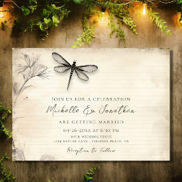 Convite Bonito Dragonfly Sketch Diário Vintage Casamento