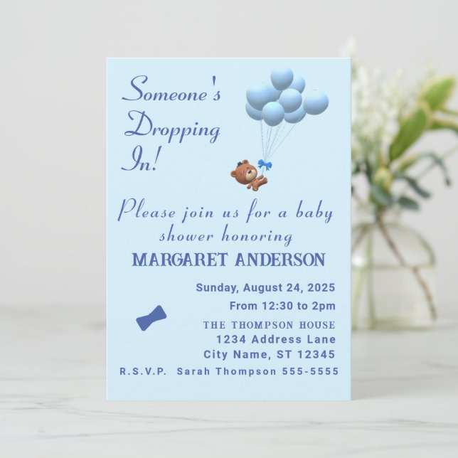 Convite Bonito É um Urso de Teddy e um Tema de Balões Invi (Em pé/Frente)