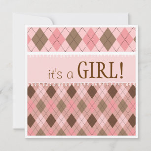 Convite Bonito em Argyle Rosa É um Chá de fraldas