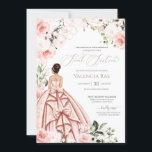 Convite Bonito em Rosas de pincel cor-de-rosa Doce Dezesse<br><div class="desc">Elegante design de luxo com rosas brancas e rosas cor-de-rosa com pincel suave,  sotaques dourados,  e uma boneca linda com um luxuoso vestido de bola voada. Todo texto é totalmente personalizável.</div>